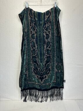 CCC Vintage Sink-and Rayon Burnout Velvet Scarf with Fringed Ends